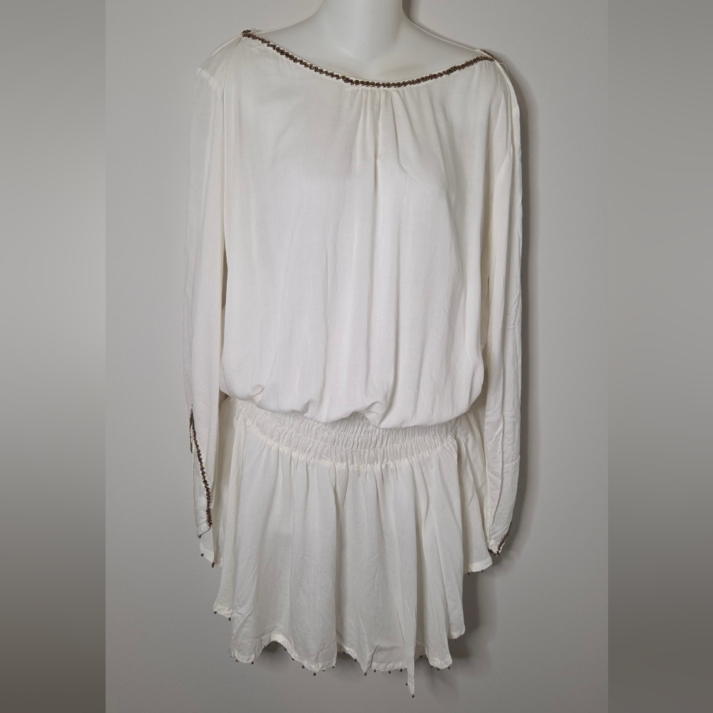Elan Resort Swim Suit Cover Up Women's Size  OS White With Gold Rope Detail
